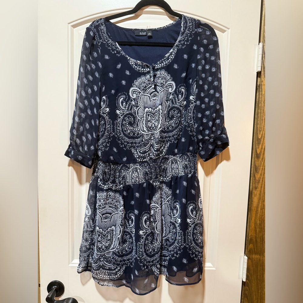 a.n.a Navy and White Dress
